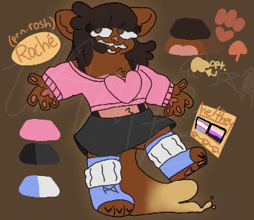 a reference of my fursona roché. they're based on pudding :D